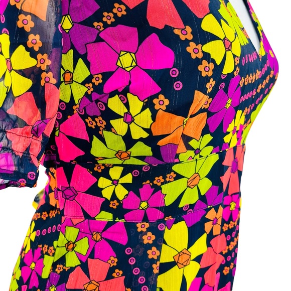 Julie Brown New York Floral Fit and Flare Dress Multicolor Metallic Sz 6 - Picture 8 of 12